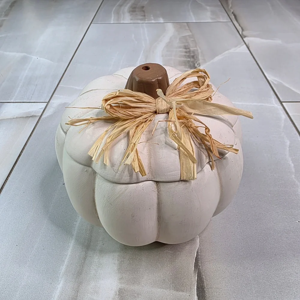 Pumpkin Hollow White Ceramic Pumpkin Jar with Raffia Bow Target‎ 010 05 0605